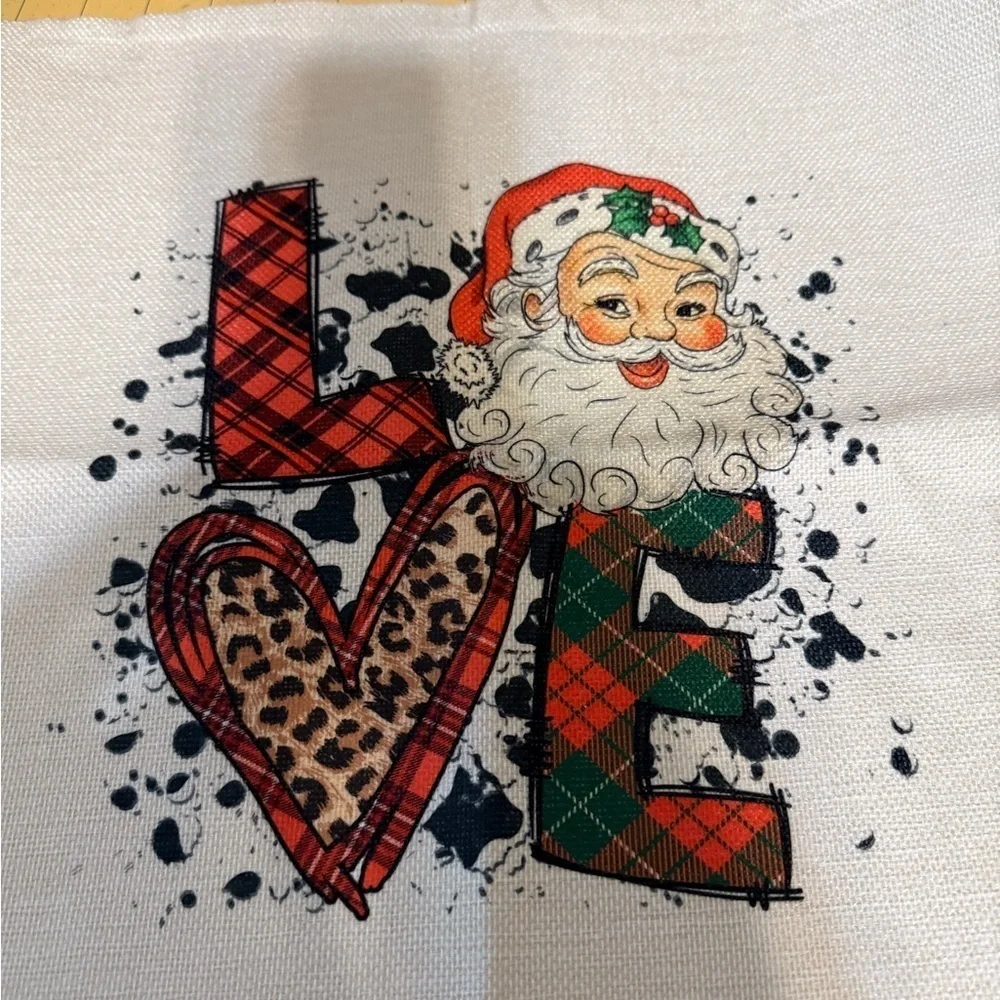 Hand pressed Santa and Coffee Holiday Pillow Cover 16” by 16” Brand New!